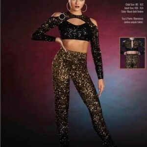 Glamour Black & Gold Ombre Sequin Two-Piece Dance Set